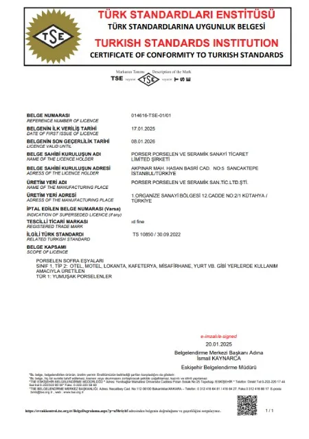 TSE Certificate — Turkish Standards Institute